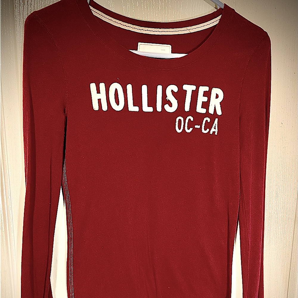 Vintage Hollister burgundy long sleeve  tee with logo size medium